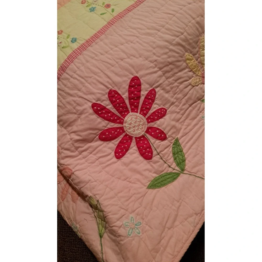 Pottery Barn Kids Cotton Daisy Garden Embroidered Appliqued Quilt Full/Queen